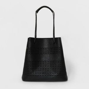 Laser Cut Bucket Tote Handbag - A New Day Black